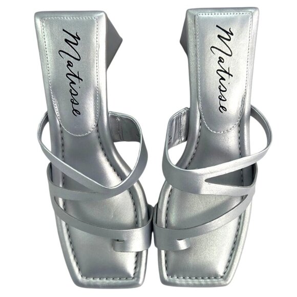 Matisse Oslo Silver Triangular Block Heel Strappy Sandals Womens 9M NIB - Picture 9 of 9